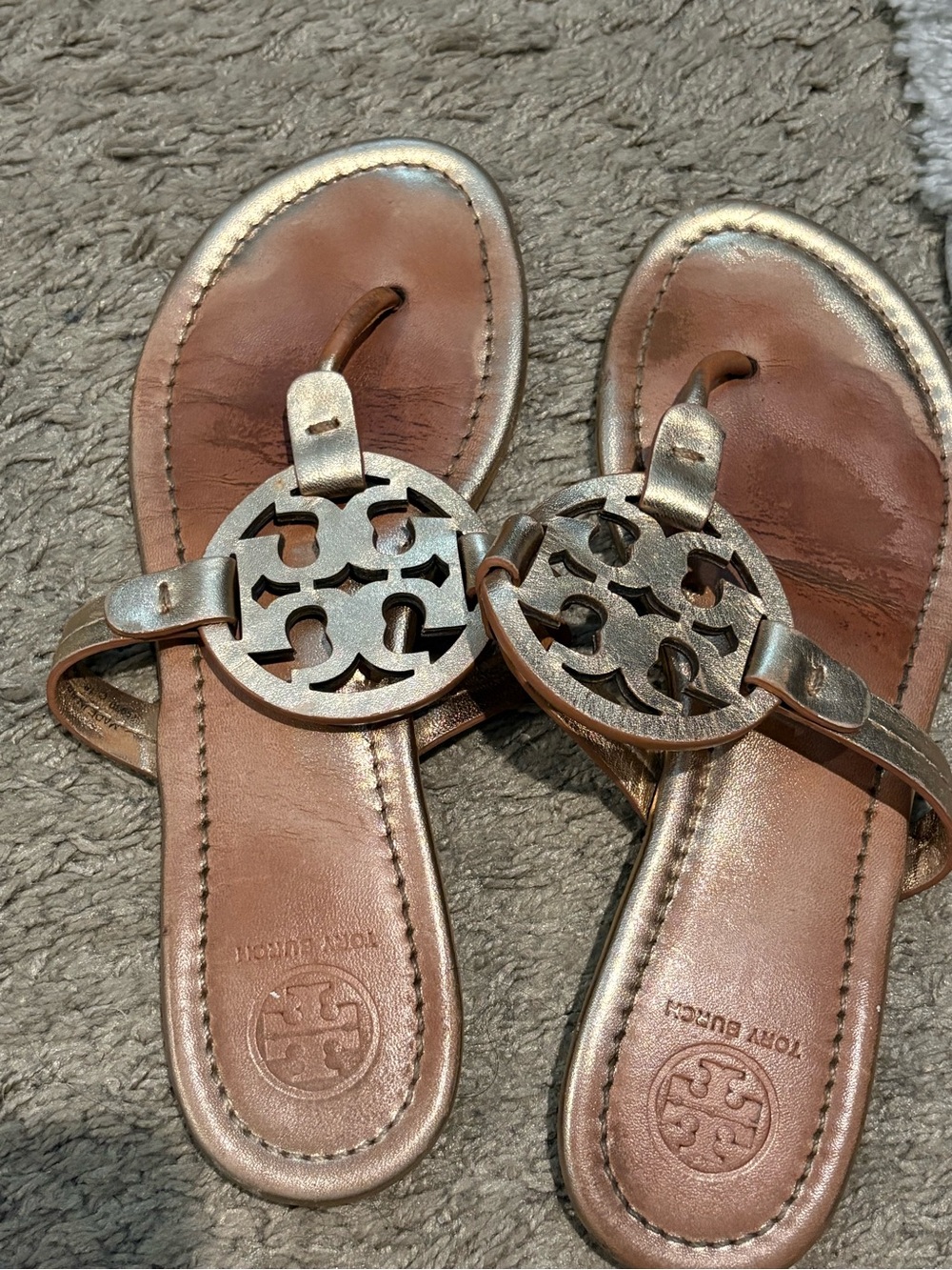 Tory Burch Metallic Copper/Gold Miller Logo Thong Sandals